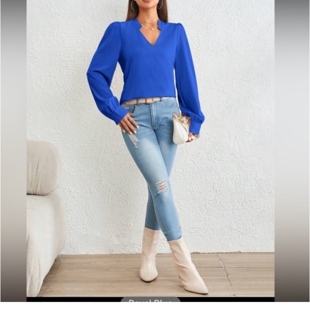 SHEIN Essnce Solid Notched Neck Wrap Detail Blouse size XS new without t…